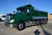 2016 GREEN /GRAY FREIGHTLINER CASCADIA 125 with an DETROIT DD16 15.6l 530 HP engine, EATON FULLER 18 SPD MANUAL transmission, located at 9172 North Fwy, Houston, TX, 77037, (713) 910-6868, 29.887470, -95.411903 - QUAD AXLE, 20 FT DUMP BODY, FULL LOCKERS, ENGINE BRAKE, ELECTRIC TARP, RATIO: 3.73, WHEELBASE: 264", FRONT AXLE: 14,600 LB, REAR AXLES: 44,000 LB, 2 X 13,000 LB PUSHER AXLES, POWER WINDOWS & LOCKS - Photo#0