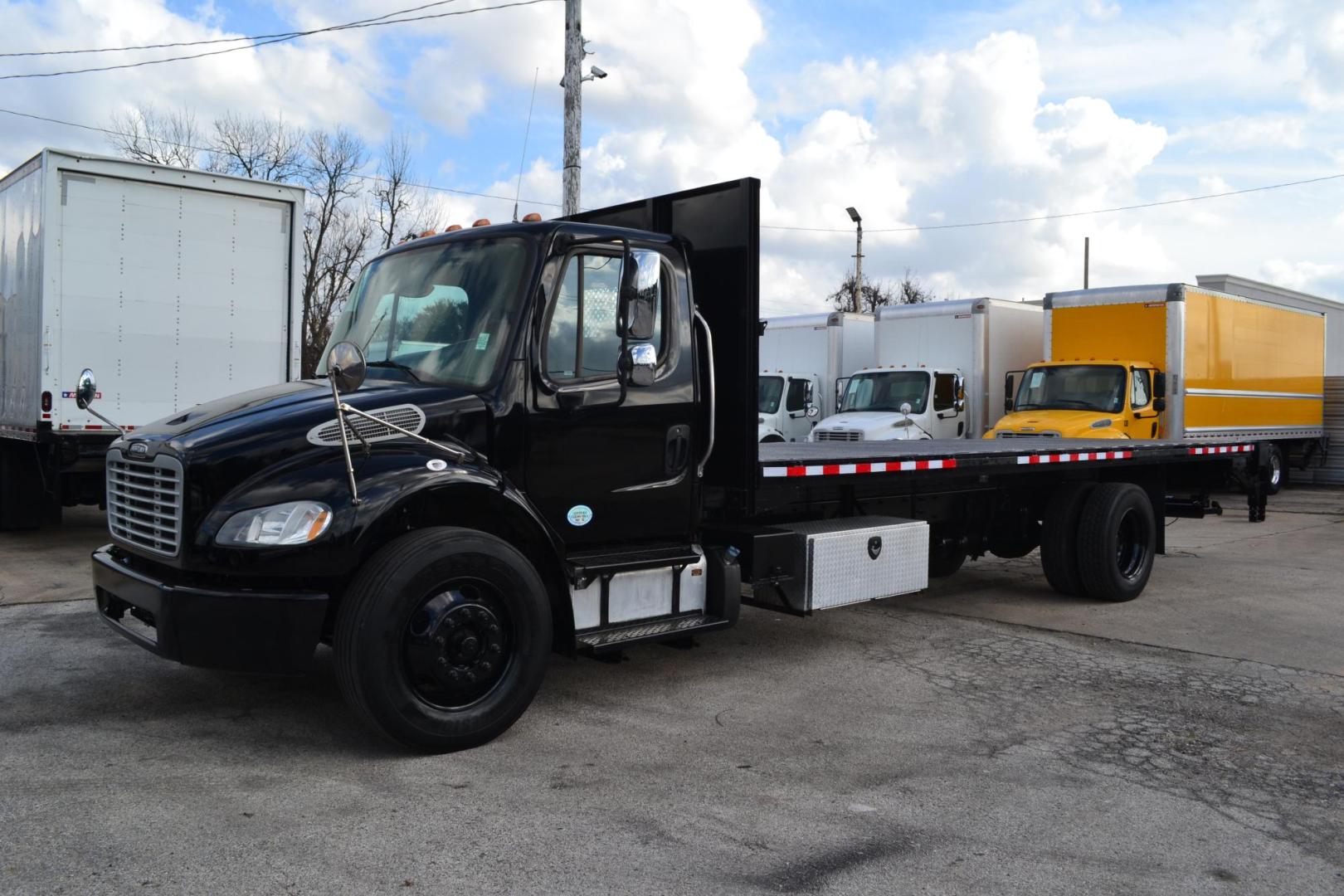 2016 BLACK /BLACK FREIGHTLINER M2-106 (3ALACWDT0GD) with an CUMMINS B6.7L 240HP engine, ALLISON 2500RDS AUTOMATIC transmission, located at 9172 North Fwy, Houston, TX, 77037, (713) 910-6868, 29.887470, -95.411903 - 26,000 LB GVWR NON CDL, 24 FT FLATBED X 100" WIDE, SPRING RIDE SUSPENSION, 100 GALLON FUEL TANK, 2,500 LB CAPACITY STEEL LIFT GATE, WB: 255", 7 X SLIDING WINCH STRAPS, , 2 X TOOL BOXES, POWER WINDOWS & LOCKS - Photo#0